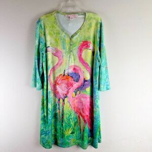 Leoma Lovegrove Dress XLP Flamingo Tunic Top Swim Cover Up Artsy Resort Beachy